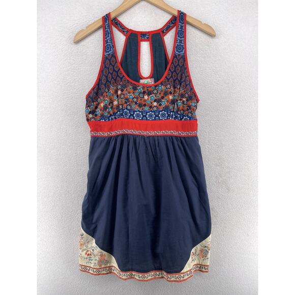 FREELANCE Dress M Mix Print Scoop Neck Cutaway Sundress Boho Sleeveless Blue - Picture 1 of 12